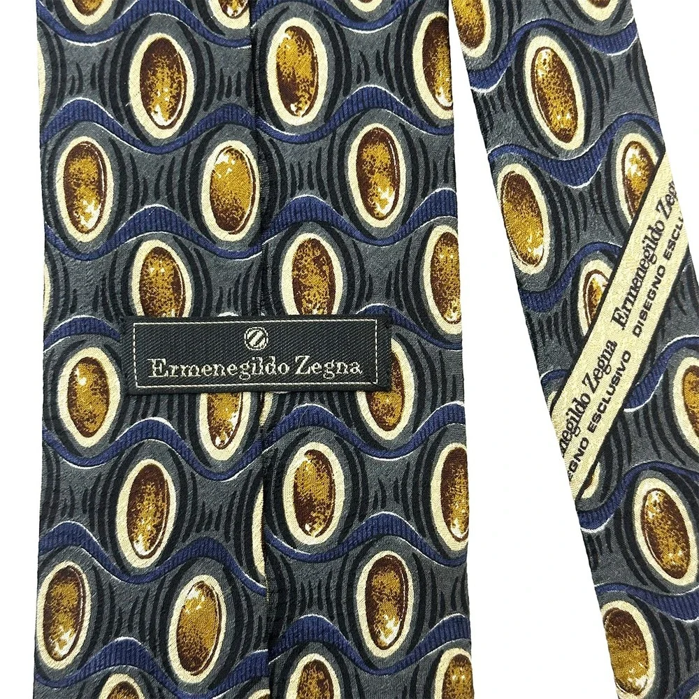 ERMENEGILDO ZEGNA Men's Luxury Neck Tie - 100%‎ Silk - blue, brown, beige